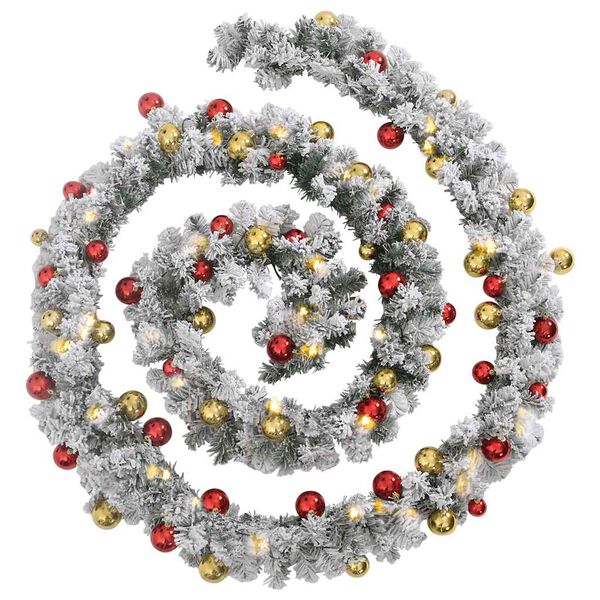 vidaXL Božična girlanda z gumbi in LED lučkami Zelena 5 m PVC