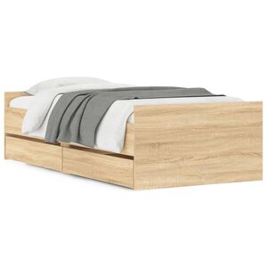 vidaXL Posteljni okvir s predali sonoma hrast 75x190 cm