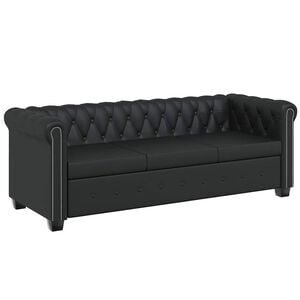 vidaXL Chesterfield kavč trosed umetno usnje črne barve