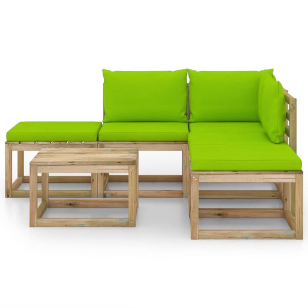vidaXL Vrtna sedežna garnitura 6-delna s svetlo zelenimi blazinami