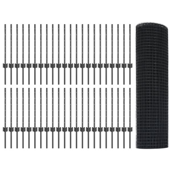 vidaXL Ograja s stebrom Siva 0,5 x 100 m Jeklo in PVC