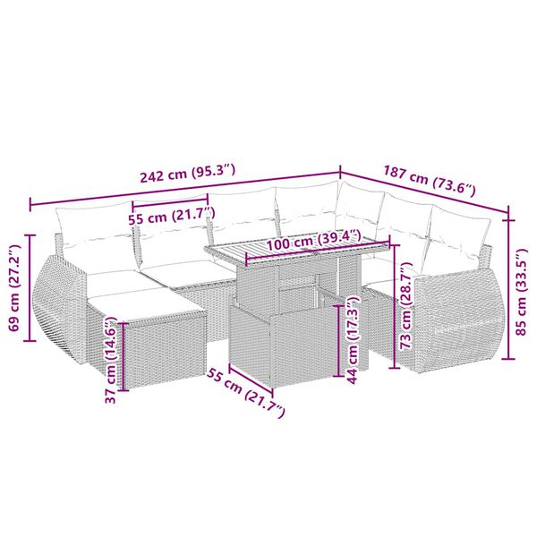 vidaXL Vrtna sedežna garnitura 8-delna z blazinami bež poli ratan
