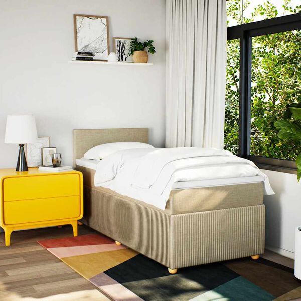 vidaXL Box spring postelja z vzmetnico krem 100x200 cm blago