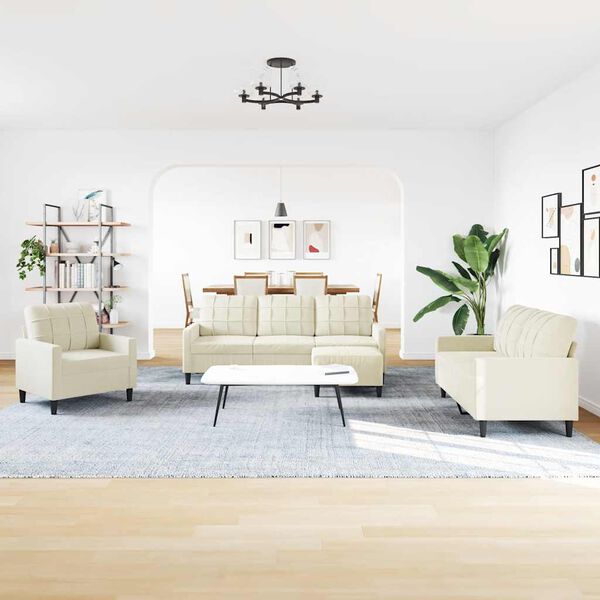 vidaXL Sedežna garnitura 4-delna z blazinami krem žamet