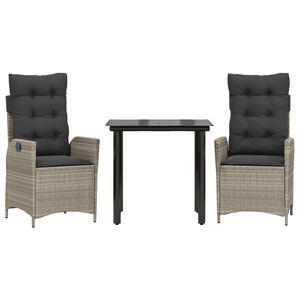 vidaXL Vrtna jedilna garnitura 3-delna z blazinami sv. siv poli ratan