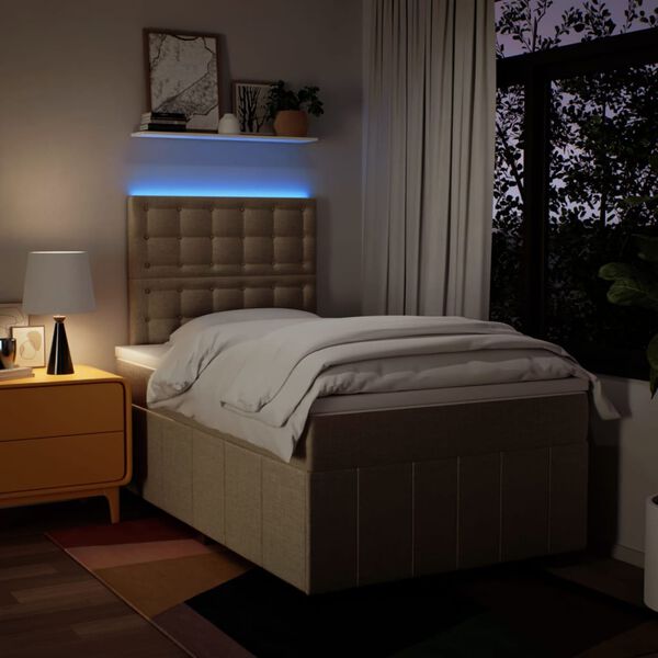 vidaXL Box spring postelja z vzmetnico krem 120x190 cm blago