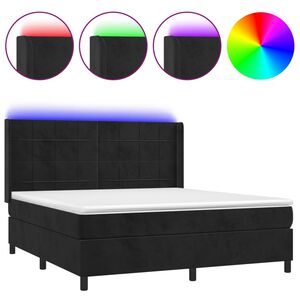 vidaXL Box spring postelja z vzmetnico LED črna 180x200 cm žamet