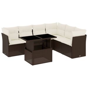 vidaXL Vrtna sedežna garnitura 7-delna z blazinami rjav poli ratan
