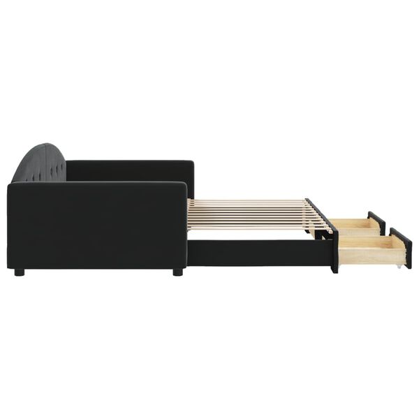 vidaXL Izvlečna dnevna postelja s predali črna 100x200 cm žamet