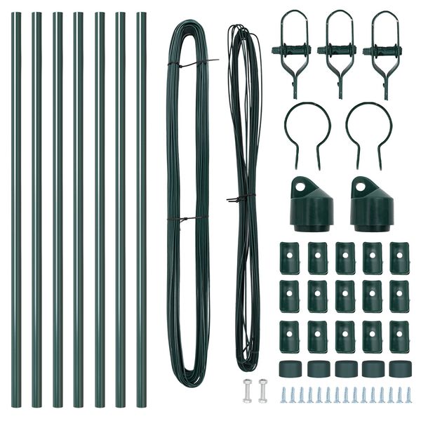 vidaXL Ograjni stebri 7 pcs Zelena Ø32mm 100 cm Pocinkano jeklo