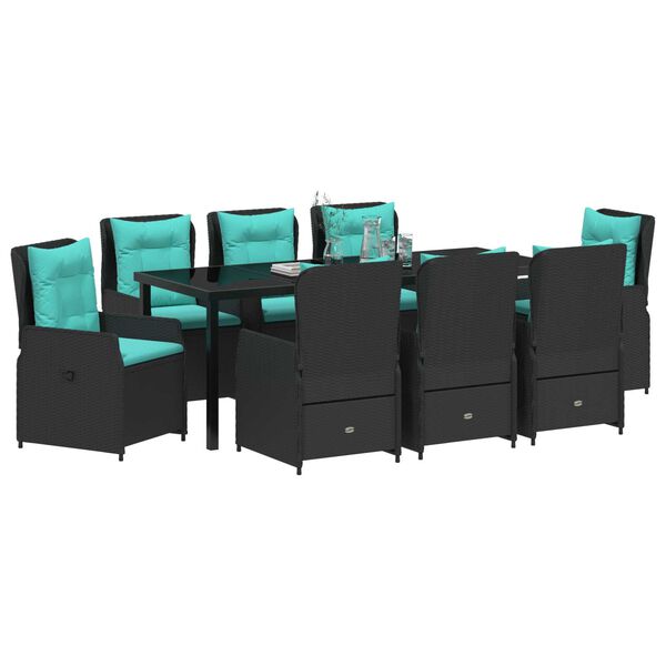 vidaXL Komplet za jedilnico v vrtu 9 pcs Črna Poly ratan