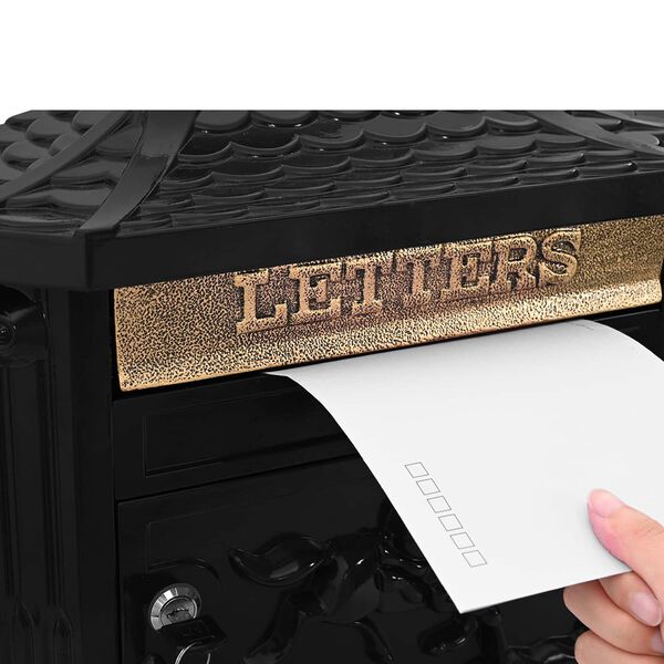 vidaXL Stenska Po&scaron;tna &Scaron;katla Črna 40,5 x 15,5 x 44 cm Lit aluminij