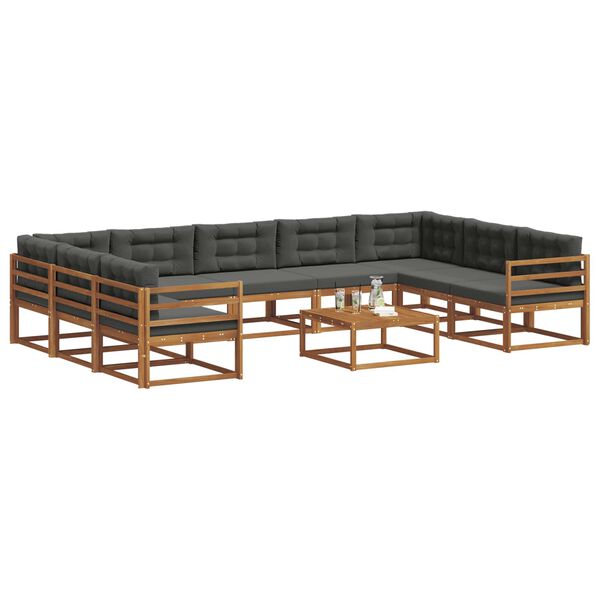 vidaXL Zunanja garnitura za sedenje 10 pcs Naravna in antracitna