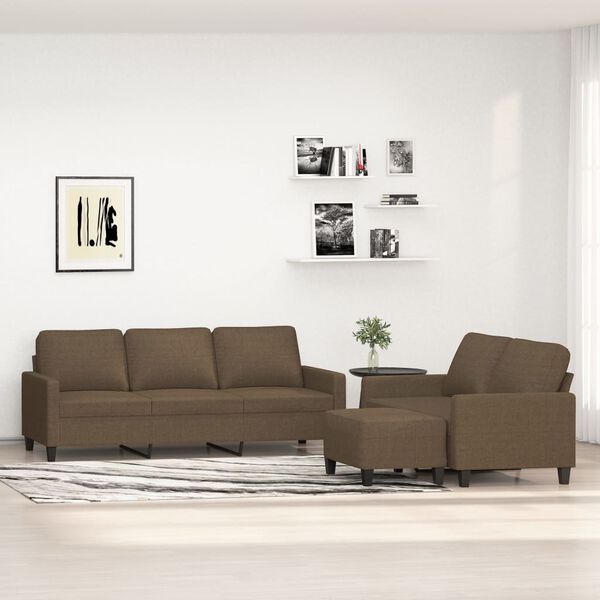 vidaXL Sedežna garnitura 3-delna z blazinami rjavo blago