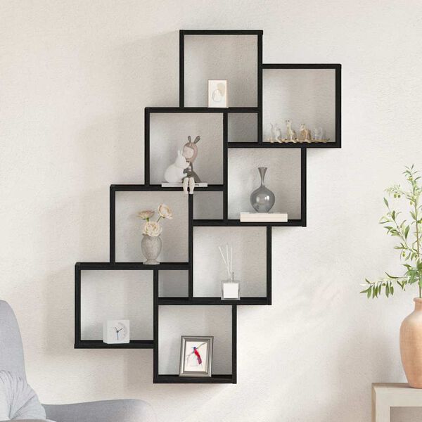 vidaXL Stenska polica s polico Črna Orehovina 90 x 15 x 119,5 cm