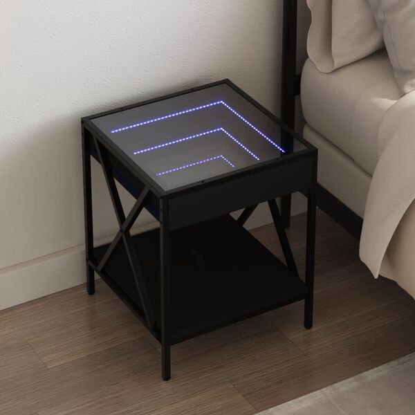 vidaXL Nočna mizica z neskončnimi LED črna 40x40x49 cm