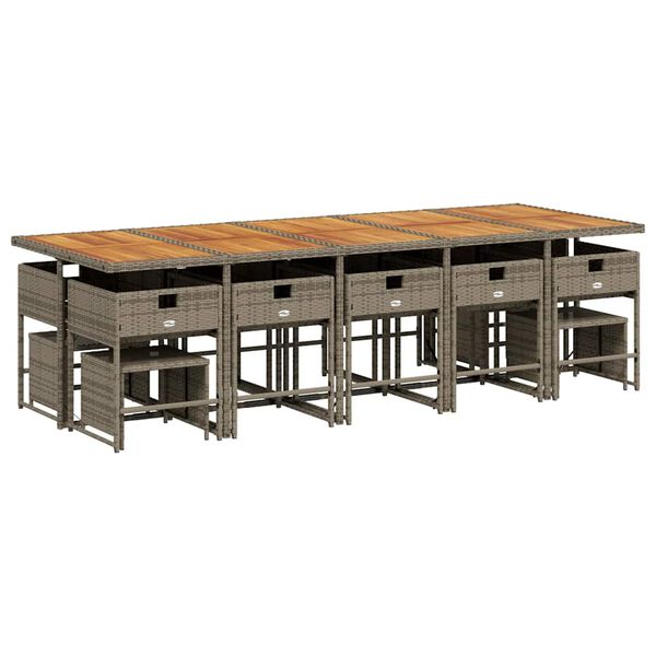 vidaXL Vrtna jedilna garnitura 15-delna z blazinami siv poli ratan