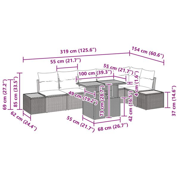 vidaXL Vrtna sedežna garnitura s shranjevanjem 7 pcs Črna Poly ratan