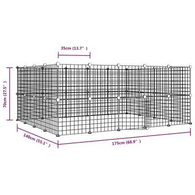 vidaXL Ograda za hišne ljubljenčke s 36 paneli črna 35x35 cm jeklo