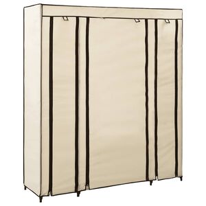 vidaXL Garderobna omara s predelki in palicami krem 150x45x176cm blago
