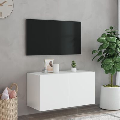 vidaXL Stenska TV omarica z LED lučkami bela 80x35x41 cm