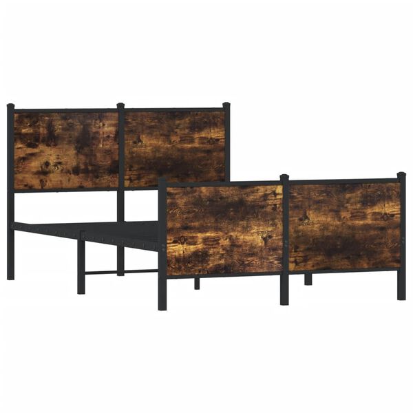 vidaXL Kovinski posteljni okvir brez vzmetnice dimljen hrast 120x190cm