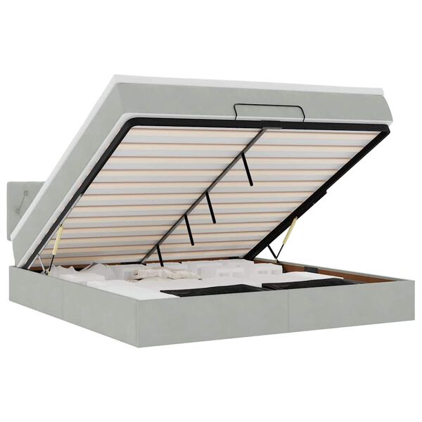 vidaXL Otomanska postelja z vzmetnico & LED Svetlo siva 160x200cm