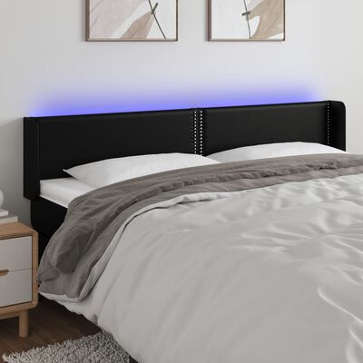 vidaXL LED posteljno vzglavje črno 163x16x78/88 cm umetno usnje
