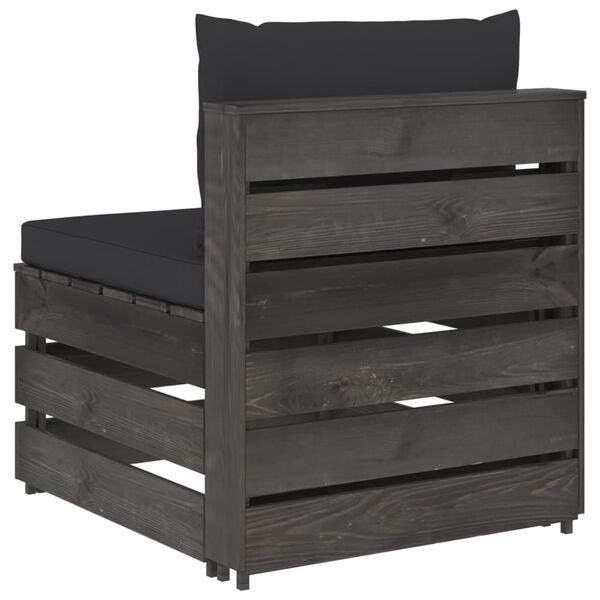 vidaXL Sekcijski sredinski kavč z blazinami siv impregniran les