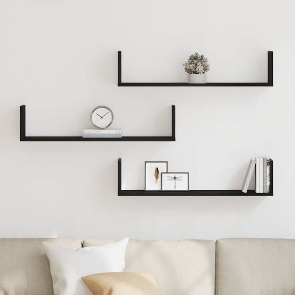 vidaXL Stenska polica 3 kosi črna hrast 80x18x18 cm inženirski les