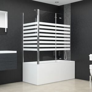 vidaXL Tu&scaron; stena za kopalno kad 120x68x130 cm kaljeno steklo s črtami