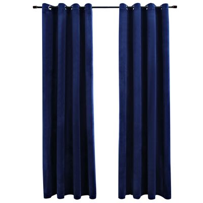 vidaXL Zatemnitvene zavese z obročki 2 kosa žamet temno modre 140x245
