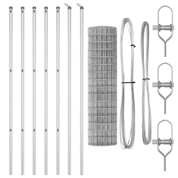 vidaXL Ograja s stebrom srebrna 1,4 x 10 m Jeklo in PVC