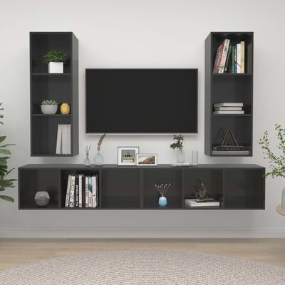 vidaXL Stenska TV omarica 4 kosi visok sijaj sive barve iverna plošča