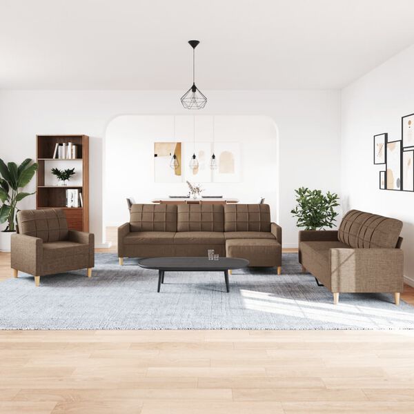 vidaXL Sedežna garnitura 4-delna s stolčkom rjavo blago