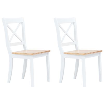 vidaXL Jedilni stoli 2 kosa beli in naravni trdni kavčukovec