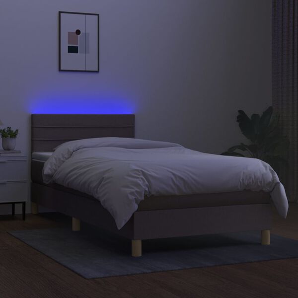 vidaXL Box spring postelja z vzmetnico LED taupe 90x190 cm blago
