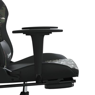 vidaXL Masažni gaming stol z oporo za noge črn in kamuflažen um. usnje