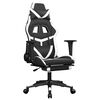 vidaXL Gaming stol z oporo za noge črno in belo umetno usnje