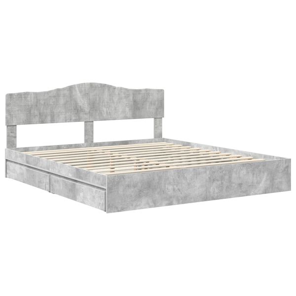vidaXL Postelja s shranjevanjem z vzglavjem Betonsko siva 200 x 200 cm