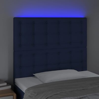 vidaXL LED posteljno vzglavje modro 80x5x118/128 cm blago