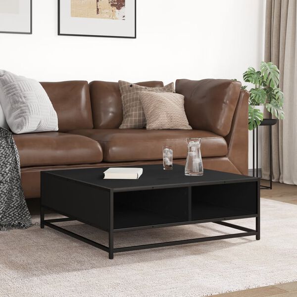 vidaXL Klubska mizica črna 80x80x30 cm inženirski les in kovina