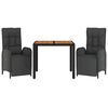 vidaXL Vrtna jedilna garnitura 3-delna z blazinami črn poli ratan