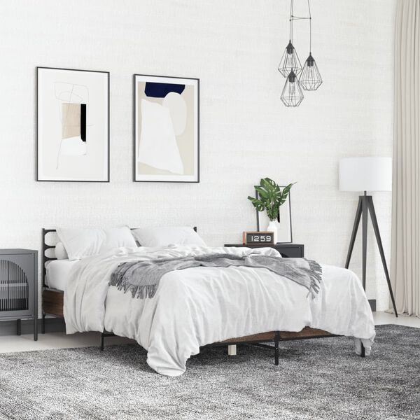 vidaXL Posteljni okvir rjav hrast 120x200 cm inženirski les in kovina