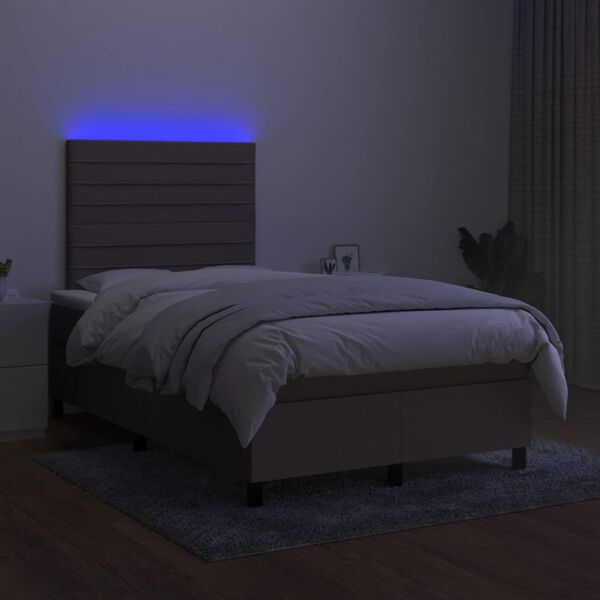 vidaXL Box spring postelja z vzmetnico LED taupe 120x190 cm blago