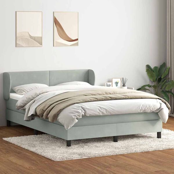 vidaXL Box Spring postelja z vzmetnico svetlo siva 140x220 cm žametna