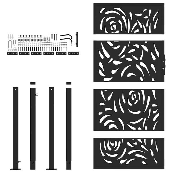 vidaXL Vrtna vrata črna 100x175 cm jeklena oblika plamena