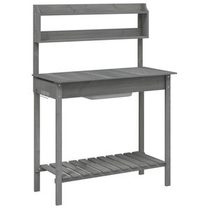 vidaXL Miza za sajenje z umivalnikom siva 147,5x44x139,5 trden les