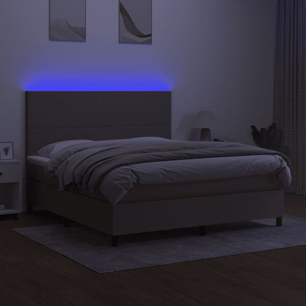 vidaXL Box spring postelja z vzmetnico LED taupe 180x200 cm blago