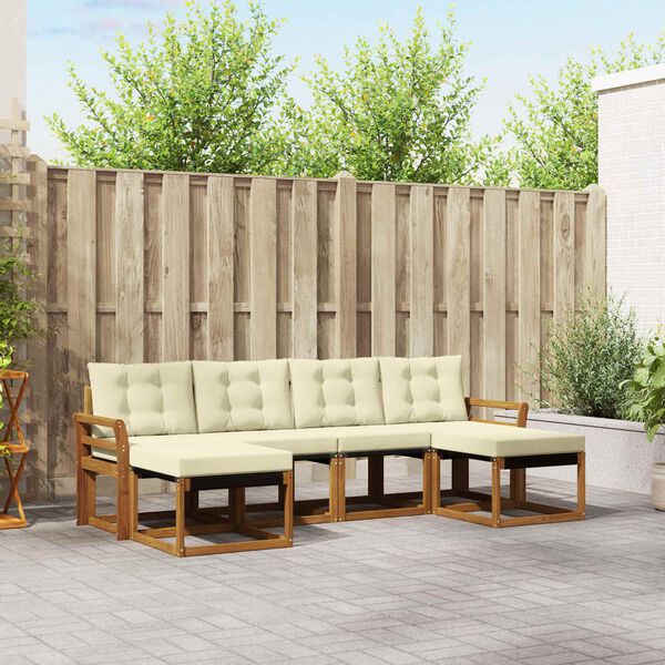 vidaXL Zunanja garnitura za sedenje z blazino 6 pcs Naravna in smetana